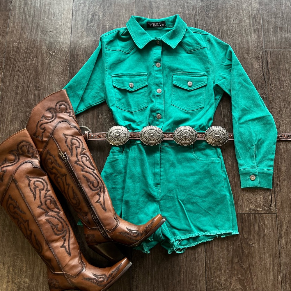 Lucky & Blessed Green Button-Up Dress with Belt